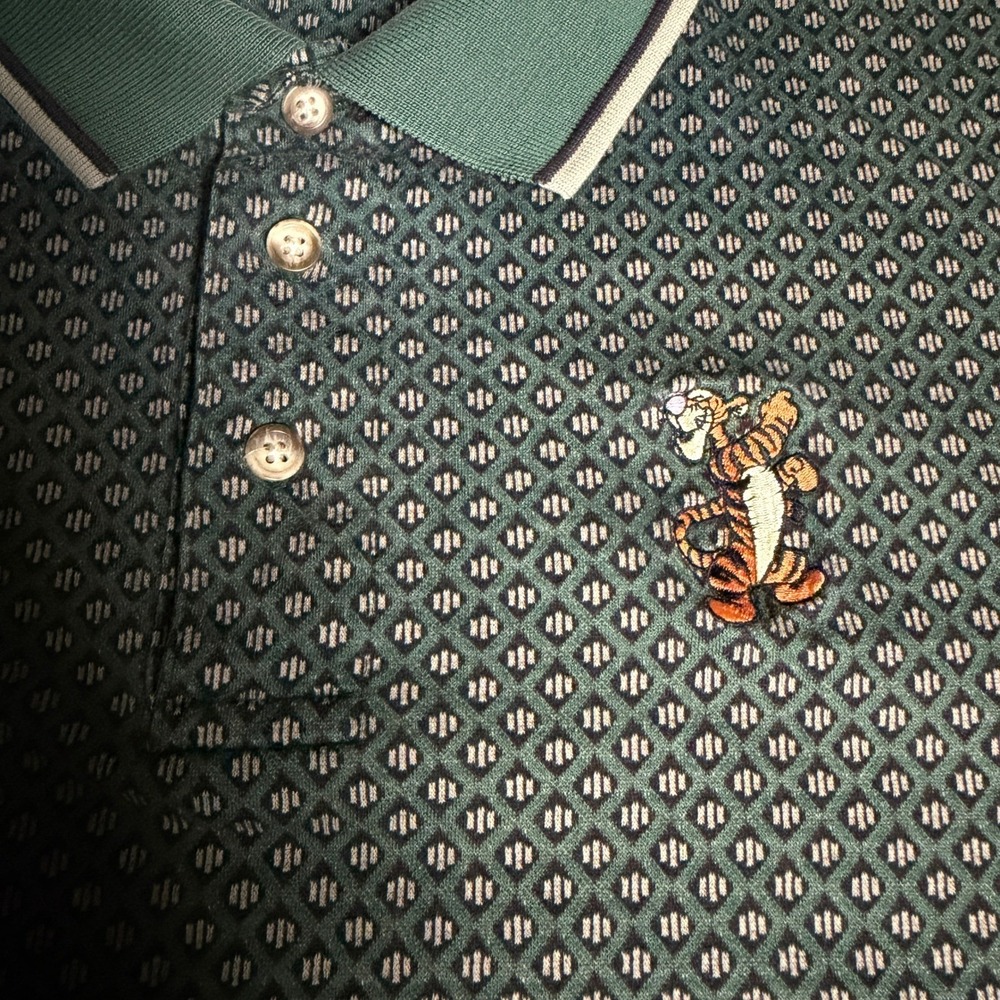 Vintage Disney Store Tigger Polo SZ XL Green Geometric Knit Cotton Short Sleeve